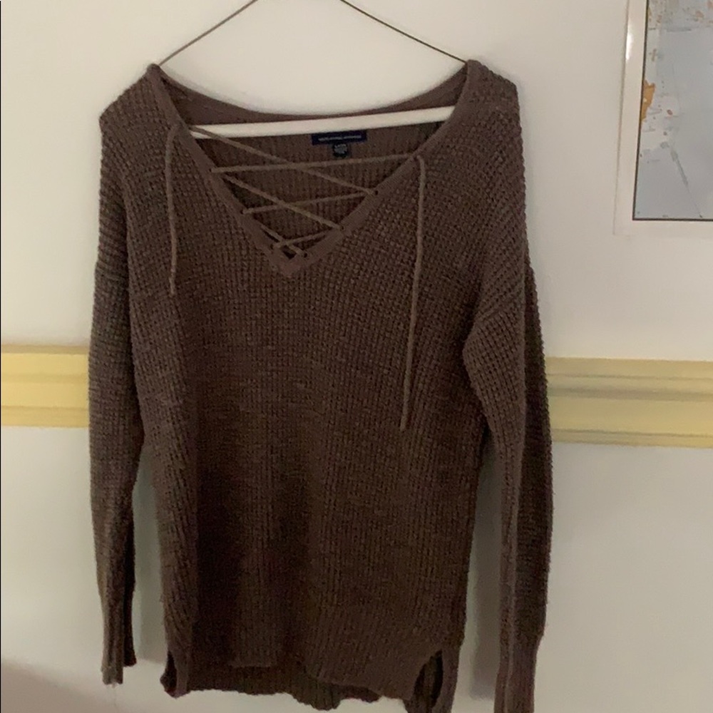 Brown Cross-Laced Sweater